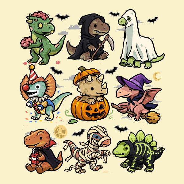 Spooky Dinosaurs - Adult & Kids T-Shirts, Sweatshirts & Hoodies apparel design preview 1