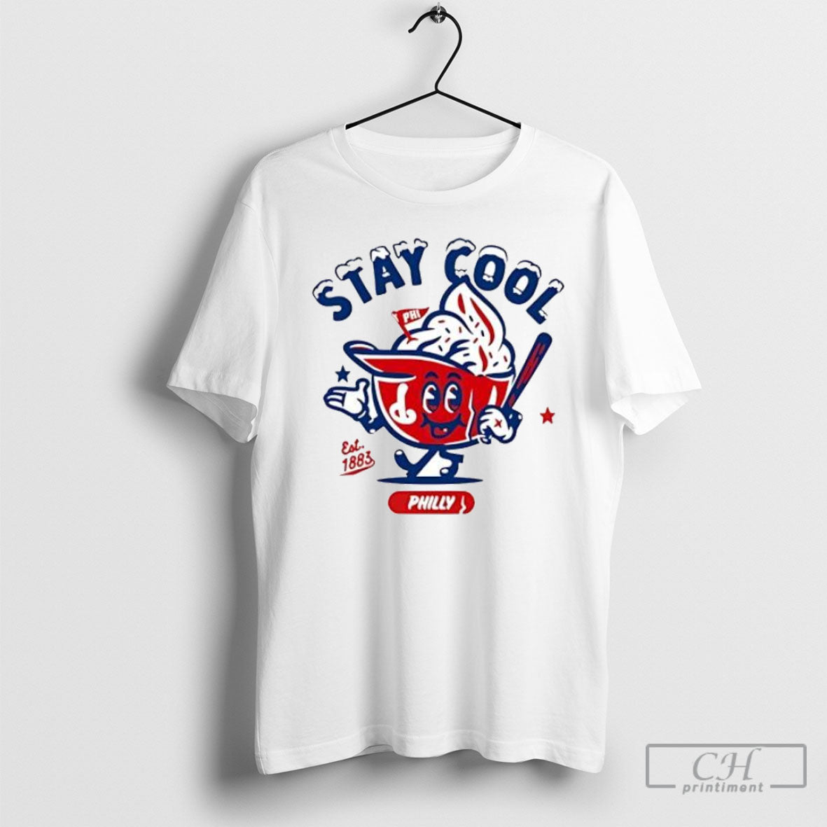 Stay Cool Philly Baseball Mascot Est 1883 With Bat - Adult & Kids T-Shirts, Sweatshirts & Hoodies apparel design preview 1