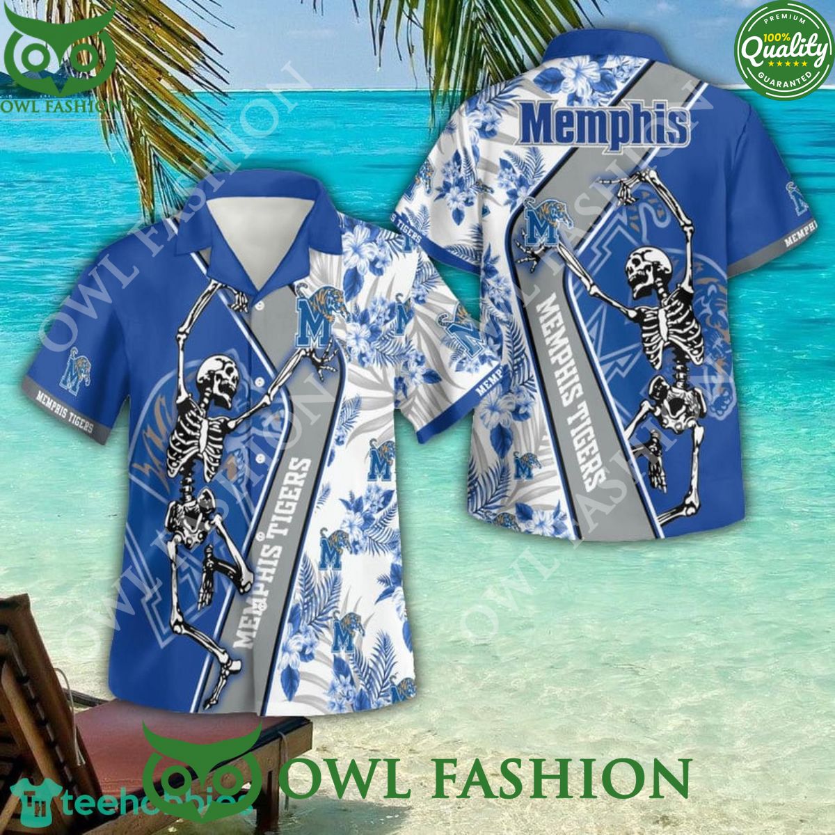 Memphis Tigers Skeleton NCAA Basketball 3D Hawaiian - Adult & Kids T-Shirts, Sweatshirts & Hoodies apparel design preview 1