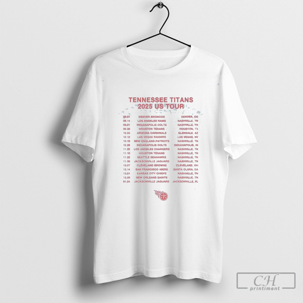 Tennessee Titans 2025 Us Tour Schedule - Adult & Kids T-Shirts, Sweatshirts & Hoodies apparel design preview 1