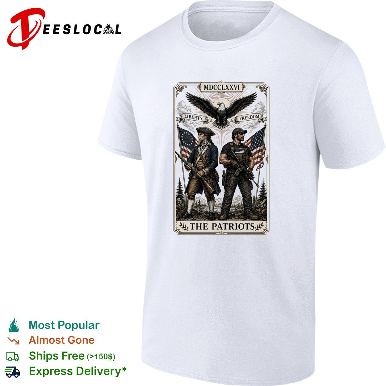 The Patriots MDCCLXXVI liberty freedom eagle soldiers - Adult & Kids T-Shirts, Sweatshirts & Hoodies apparel design preview 1