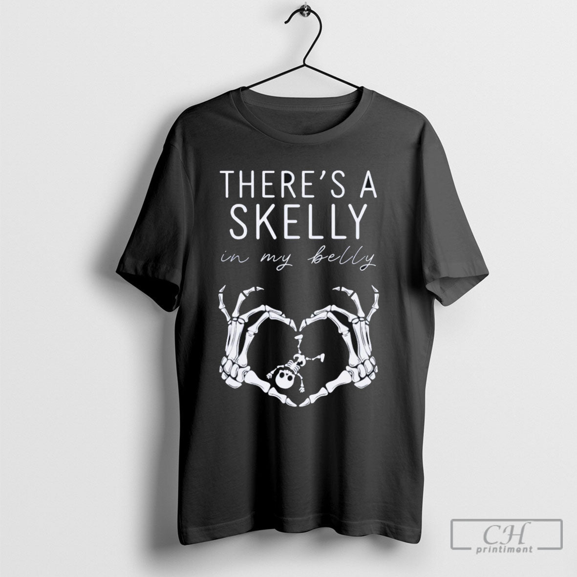 Theres A Skelly In My Belly Heart Hands Skeleton - Adult & Kids T-Shirts, Sweatshirts & Hoodies apparel design preview 1