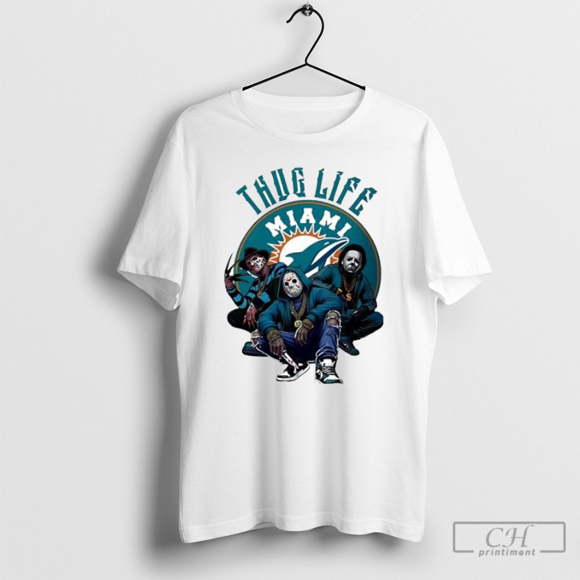 Thug Life Miami Freddy Jason Michael Myers Halloween - Adult & Kids T-Shirts, Sweatshirts & Hoodies apparel design preview 1