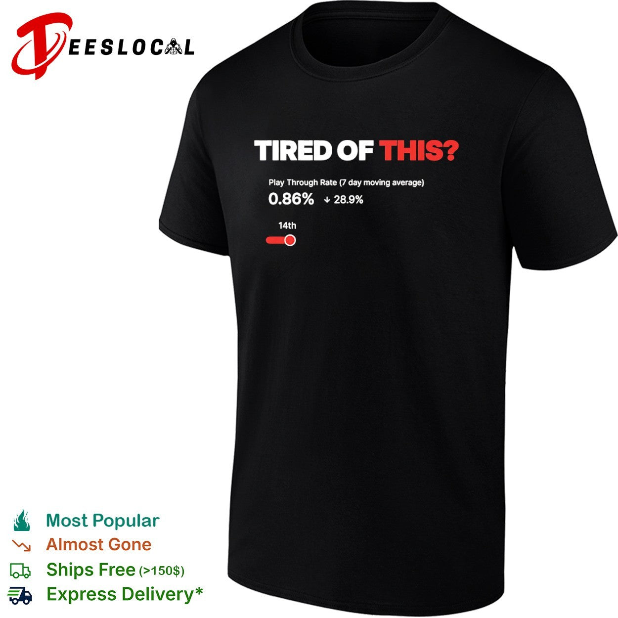 Tired of This Play Through Rate Analytics Dashboard - Adult & Kids T-Shirts, Sweatshirts & Hoodies apparel design preview 1