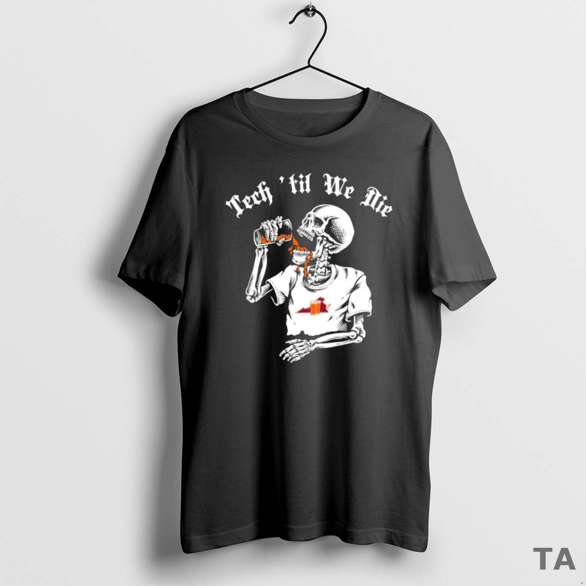 Top Virginia Tech Hokies Til We Die Skeleton Sweater - Adult & Kids T-Shirts, Sweatshirts & Hoodies apparel design preview 1