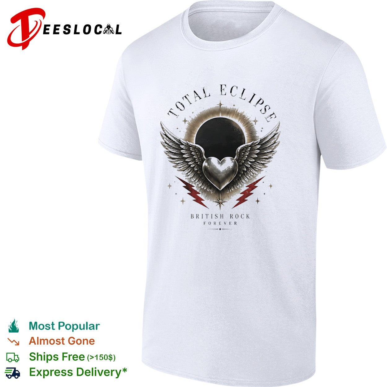 Total Eclipse British Rock Forever Heart and Wings - Adult & Kids T-Shirts, Sweatshirts & Hoodies apparel design preview 1