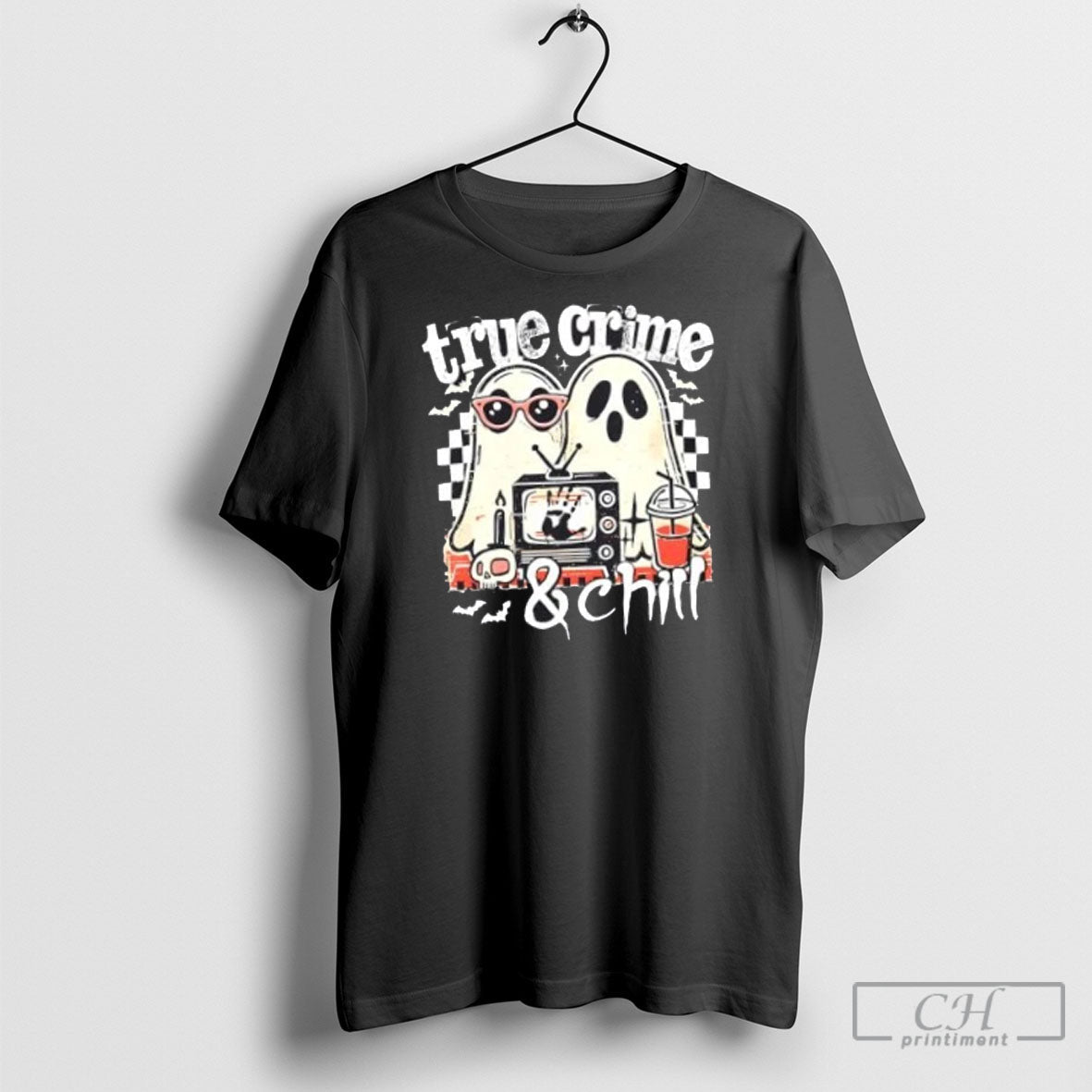 True Crime And Chill Ghost Halloween - Adult & Kids T-Shirts, Sweatshirts & Hoodies apparel design preview 1