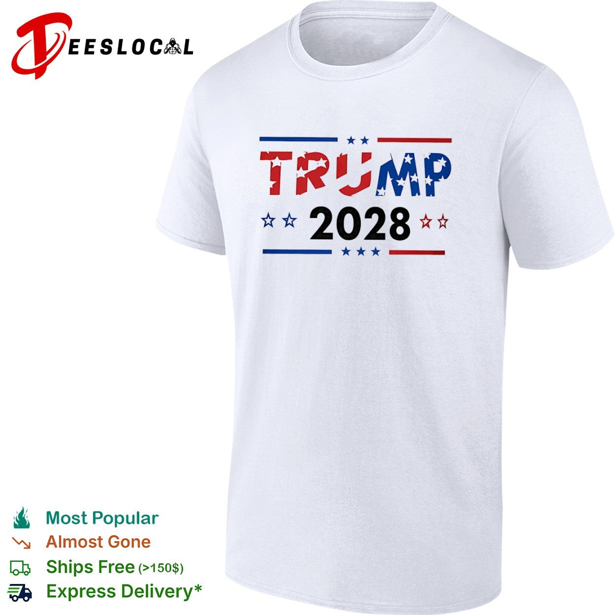 Trump 2028 patriotic stars and stripes - Adult & Kids T-Shirts, Sweatshirts & Hoodies apparel design preview 1