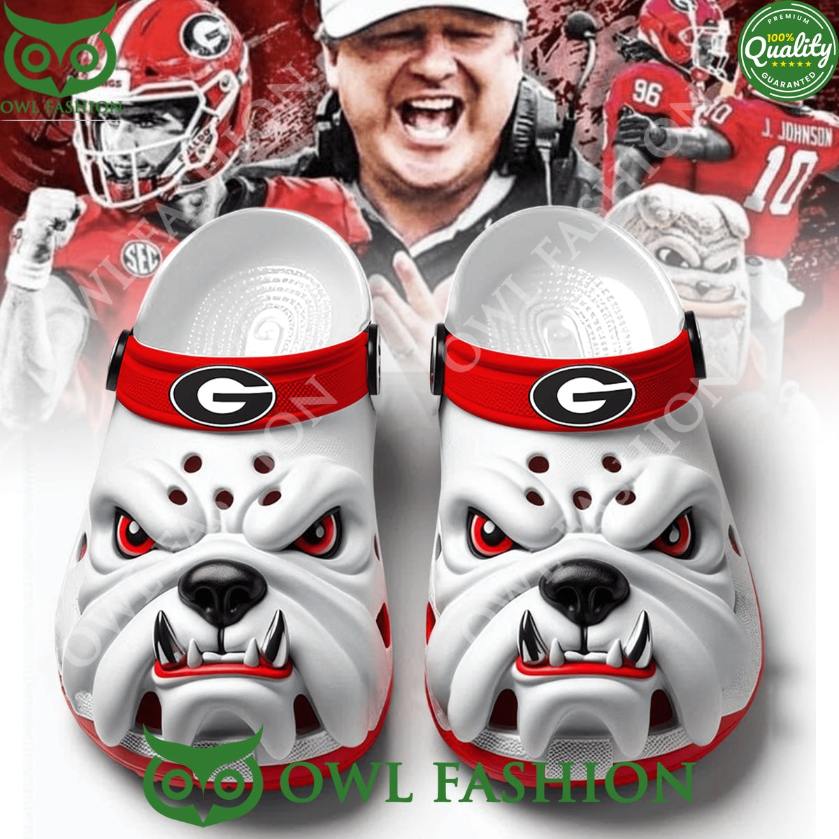 Georgia Bulldogs Angry Mascot White Crocs - Adult & Kids T-Shirts, Sweatshirts & Hoodies apparel design preview 1