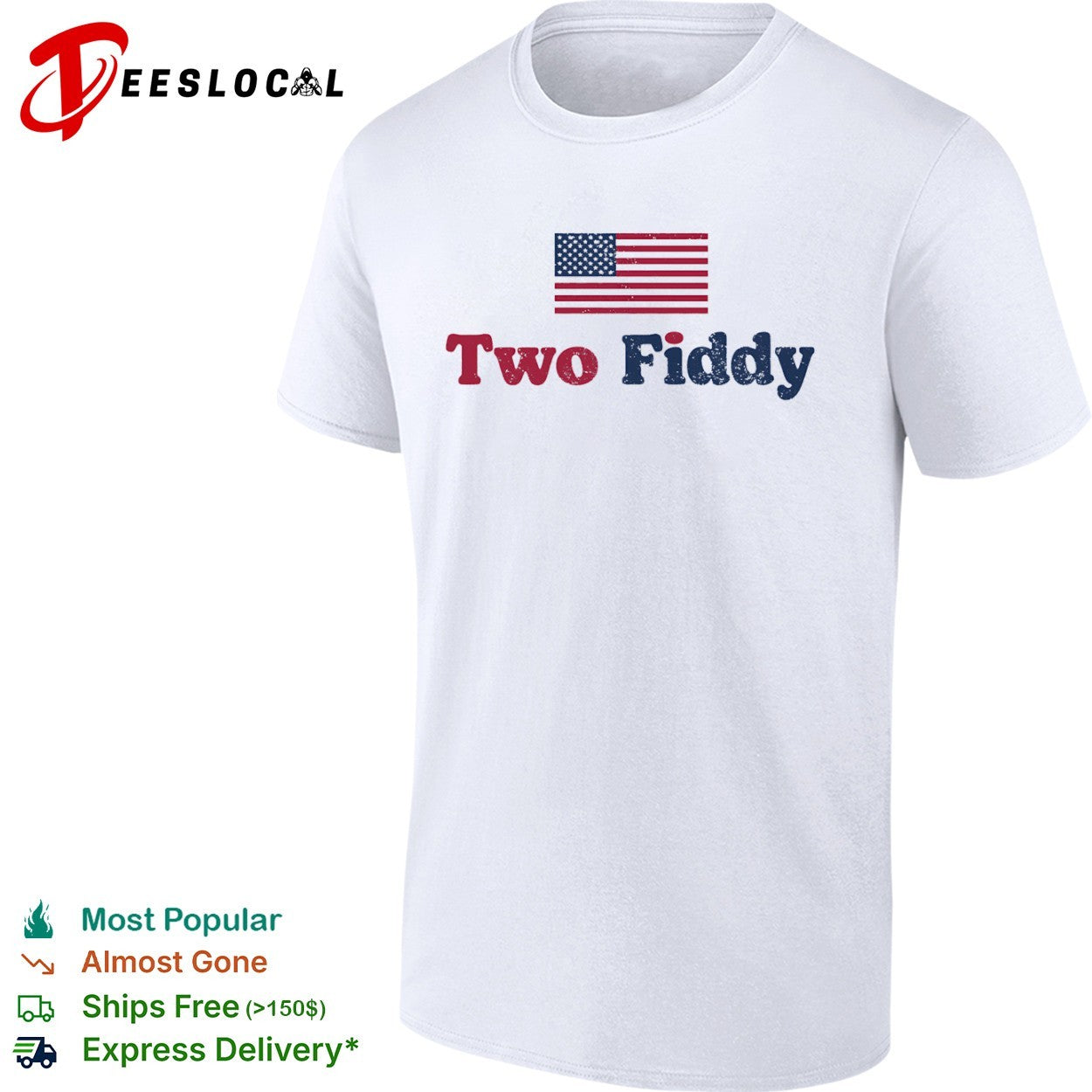 Two fiddy distressed American flag - Adult & Kids T-Shirts, Sweatshirts & Hoodies apparel design preview 1