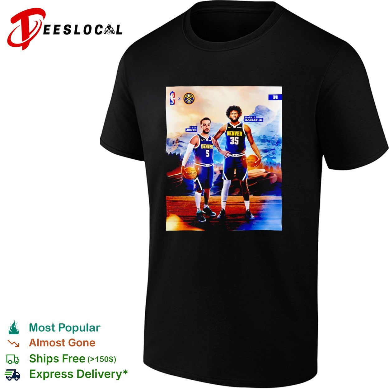 Tyus Jones and Marvin Bagley III Denver Nuggets NBA - Adult & Kids T-Shirts, Sweatshirts & Hoodies apparel design preview 1