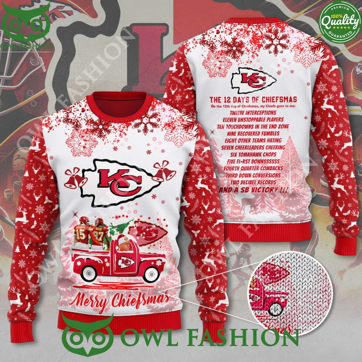 Kansas City Chiefs The 12 Days of Chiefmas 3D Ugly - Adult & Kids T-Shirts, Sweatshirts & Hoodies apparel design preview 1