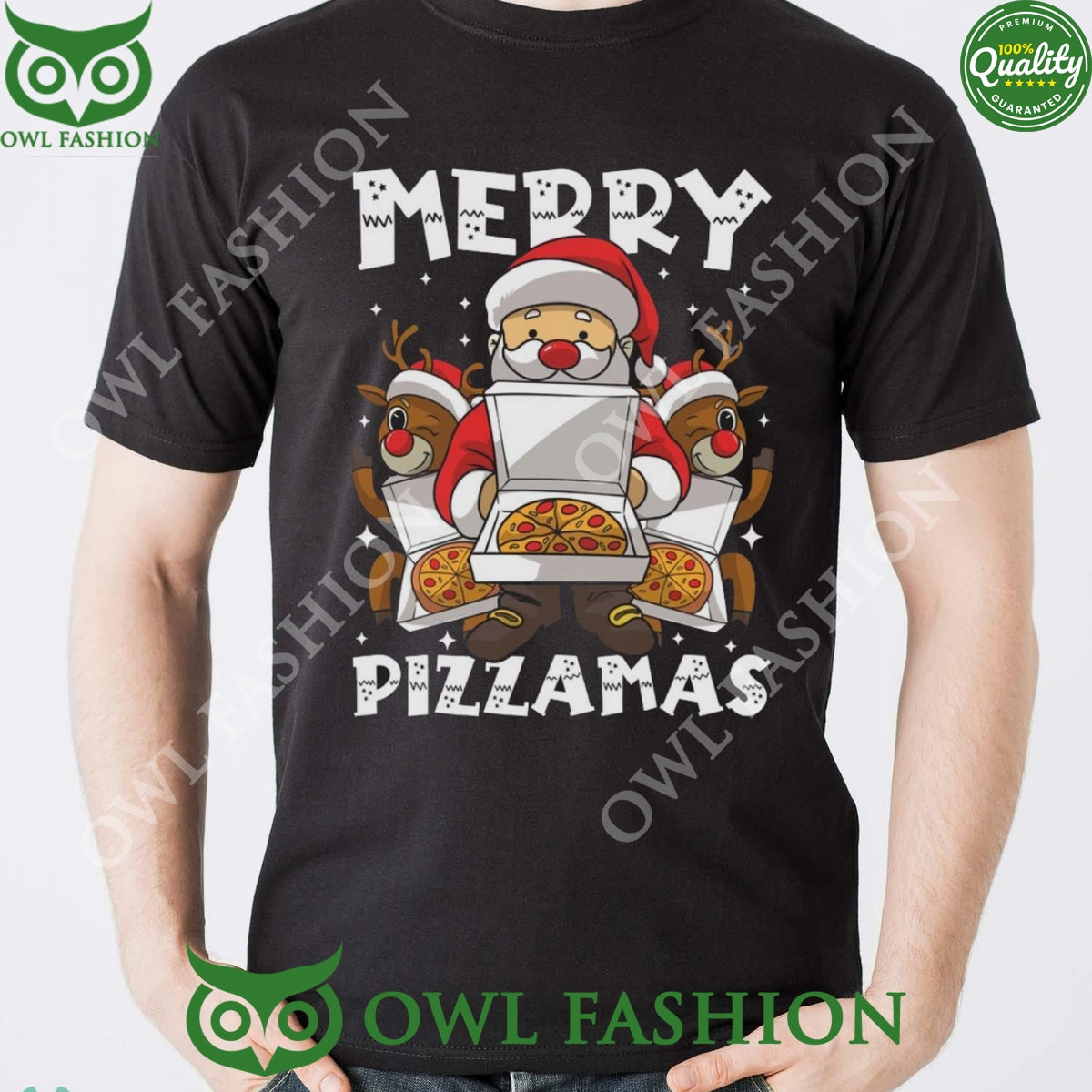 Merry Pizzamas Santa Claus and Reindeer Black Ugly - Adult & Kids T-Shirts, Sweatshirts & Hoodies apparel design preview 1