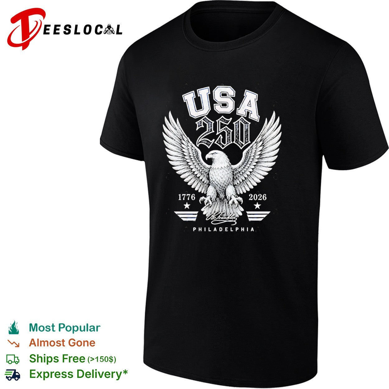 USA 250 1776 2026 B Franklin Philadelphia Patriotic - Adult & Kids T-Shirts, Sweatshirts & Hoodies apparel design preview 1