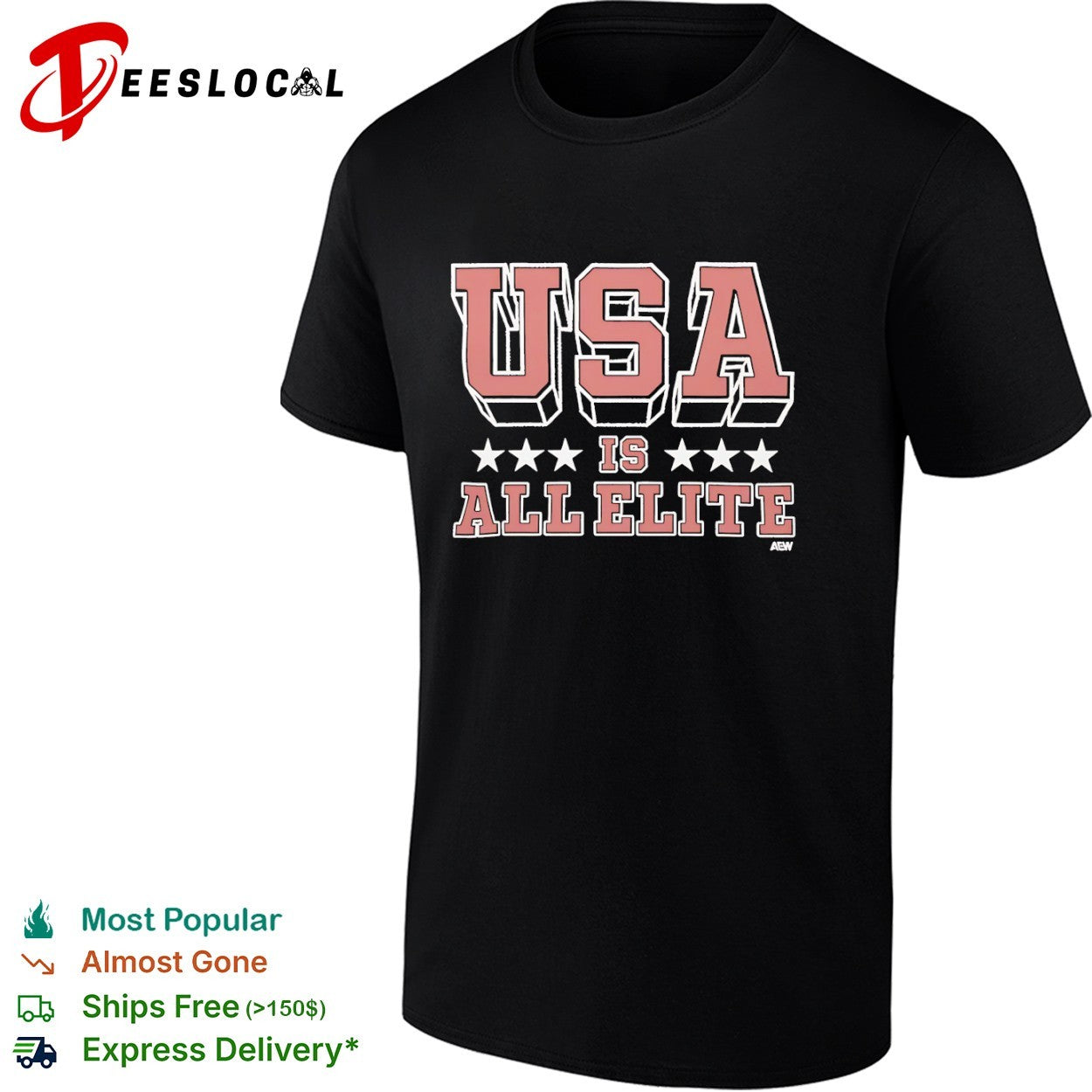 USA is all elite AEW wrestling promotional logo - Adult & Kids T-Shirts, Sweatshirts & Hoodies apparel design preview 1