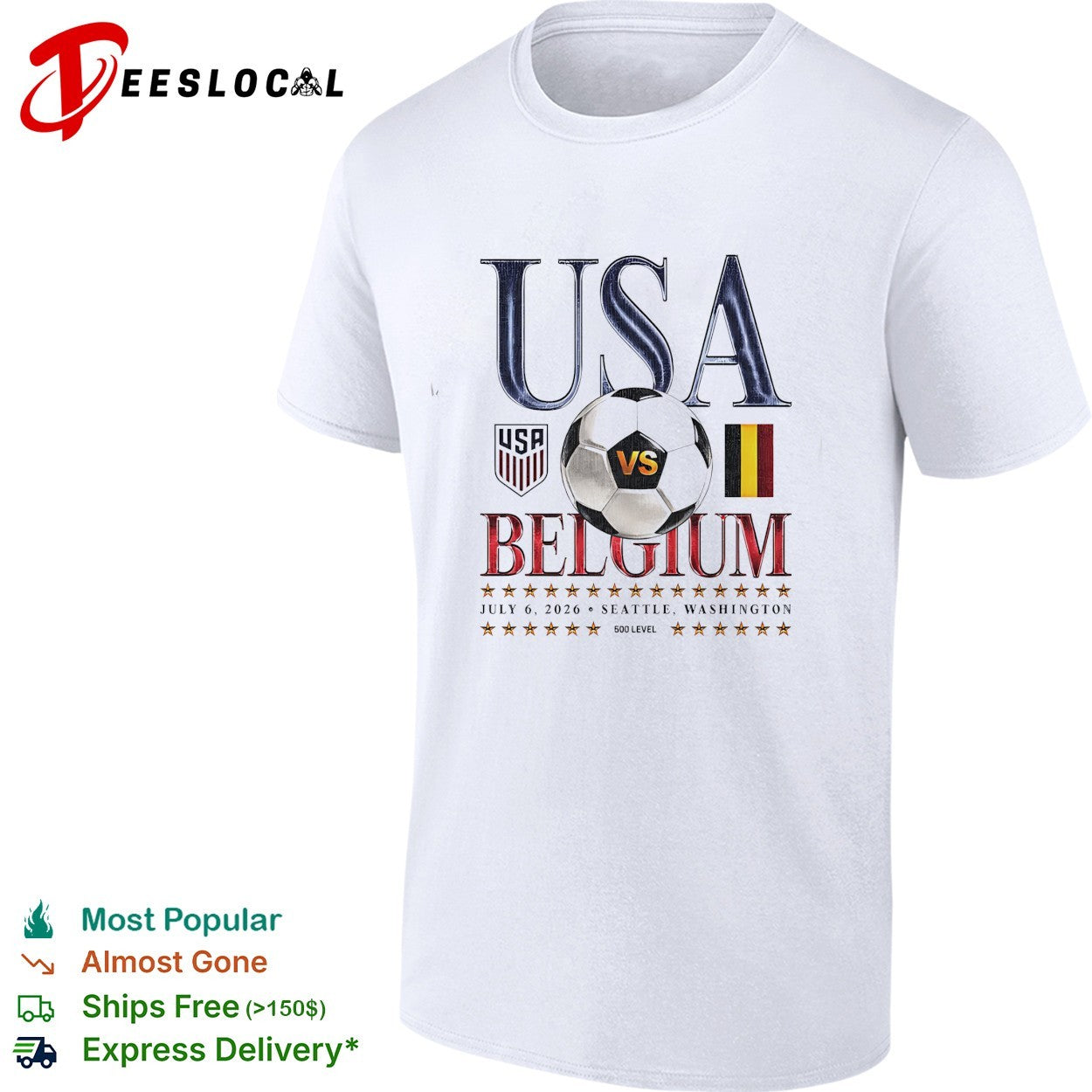 USA vs Belgium July 6 2026 Seattle Washington soccer - Adult & Kids T-Shirts, Sweatshirts & Hoodies apparel design preview 1