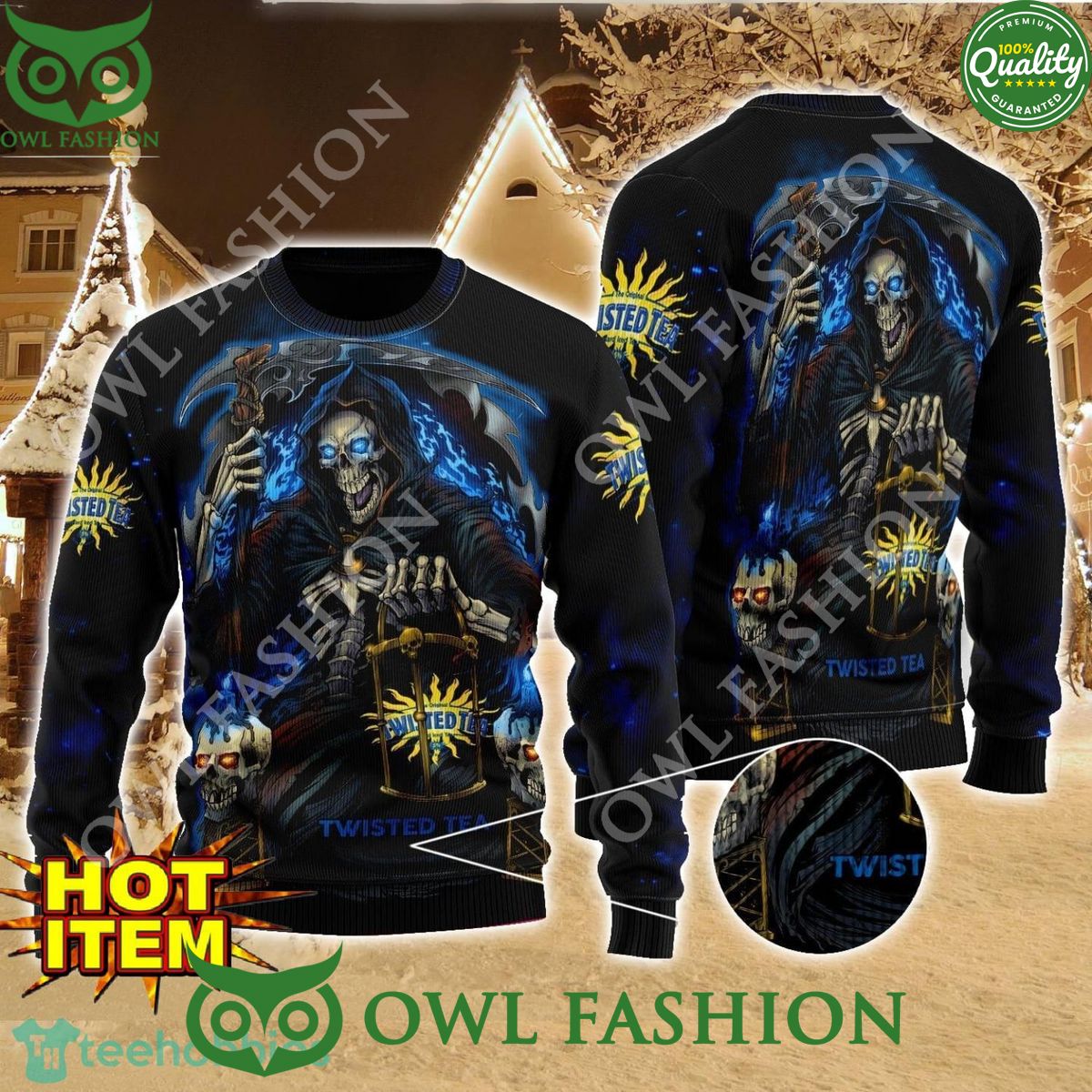 Twisted Tea Death Halloween AOP 3D Sweater - Adult & Kids T-Shirts, Sweatshirts & Hoodies apparel design preview 1