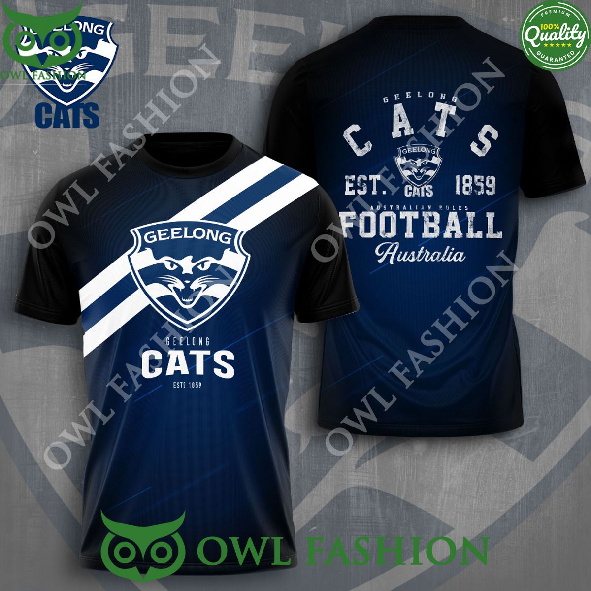 Geelong Football Club Cats Australia 1859 Blue 3D - Adult & Kids T-Shirts, Sweatshirts & Hoodies apparel design preview 1