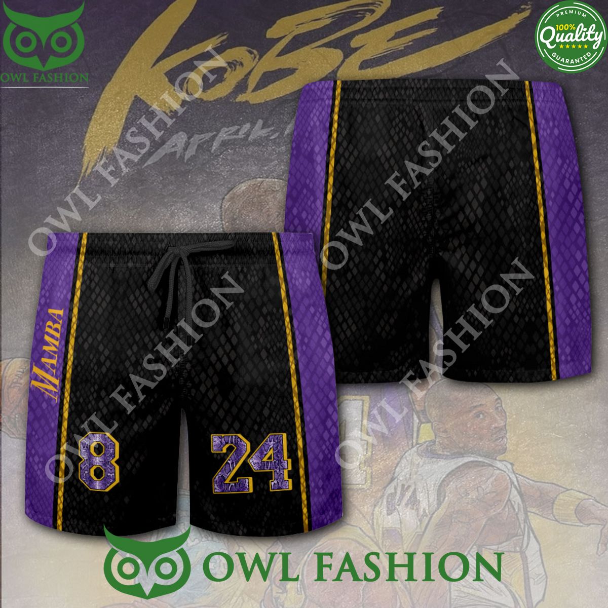 Kobe Bryant x Los Angeles Lakers Black Mamba Shorts - Adult & Kids T-Shirts, Sweatshirts & Hoodies apparel design preview 1