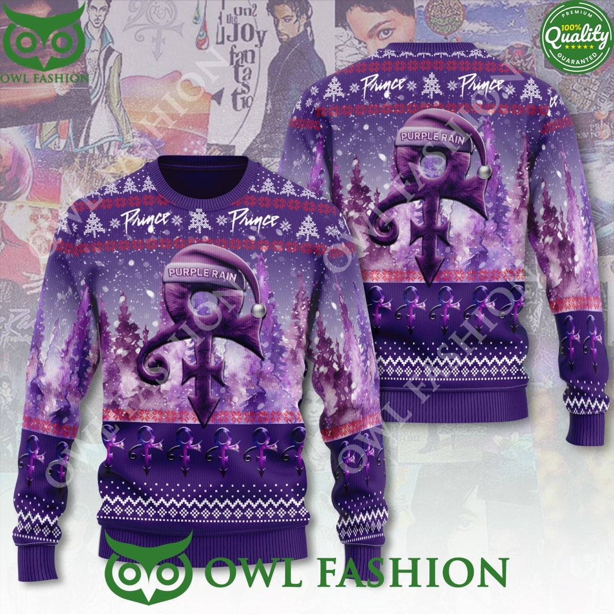 Prince Purple Rain Logo 3D Ugly Sweater - Adult & Kids T-Shirts, Sweatshirts & Hoodies apparel design preview 1