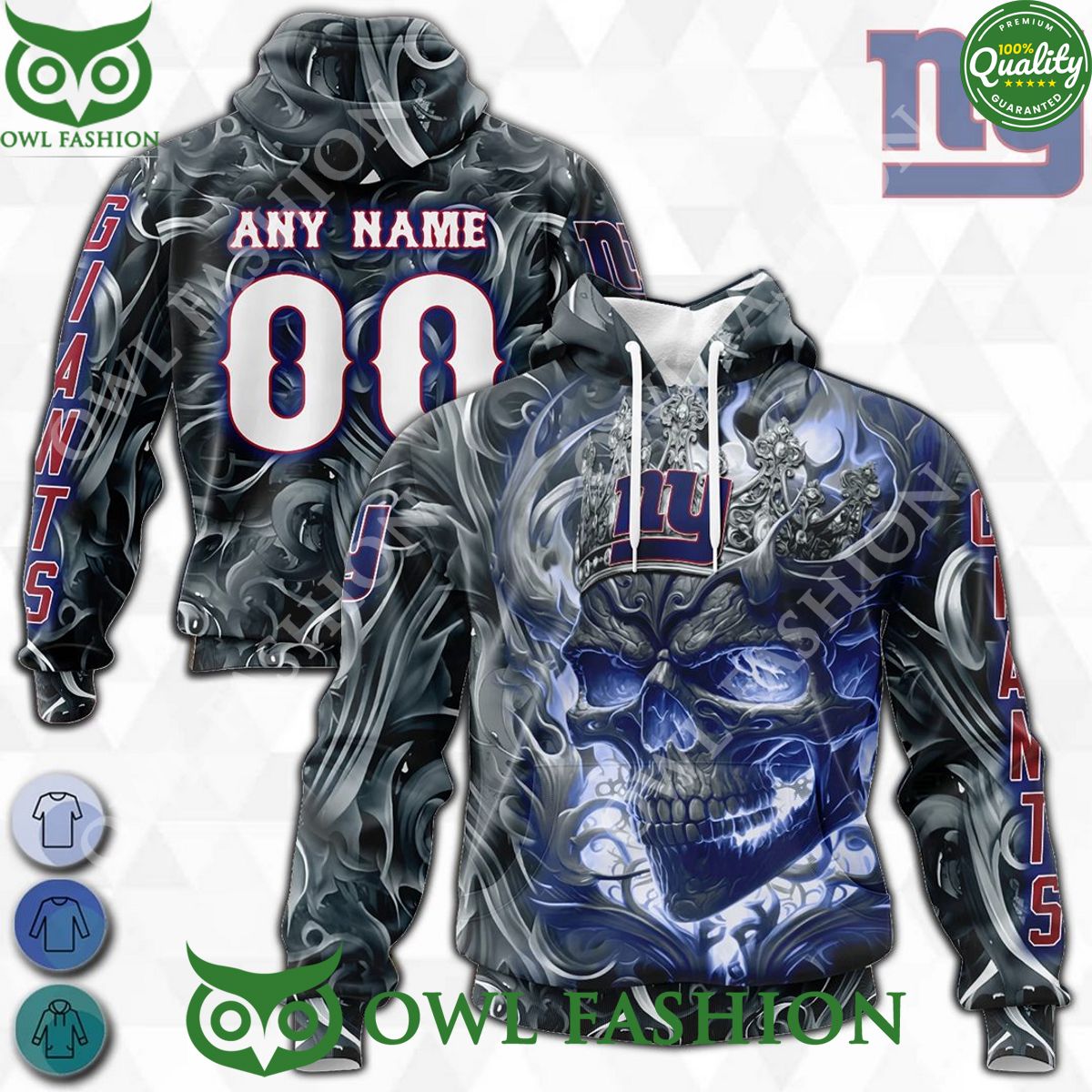 New York Giants Custom Name Number Big Blue Skull - Adult & Kids T-Shirts, Sweatshirts & Hoodies apparel design preview 1