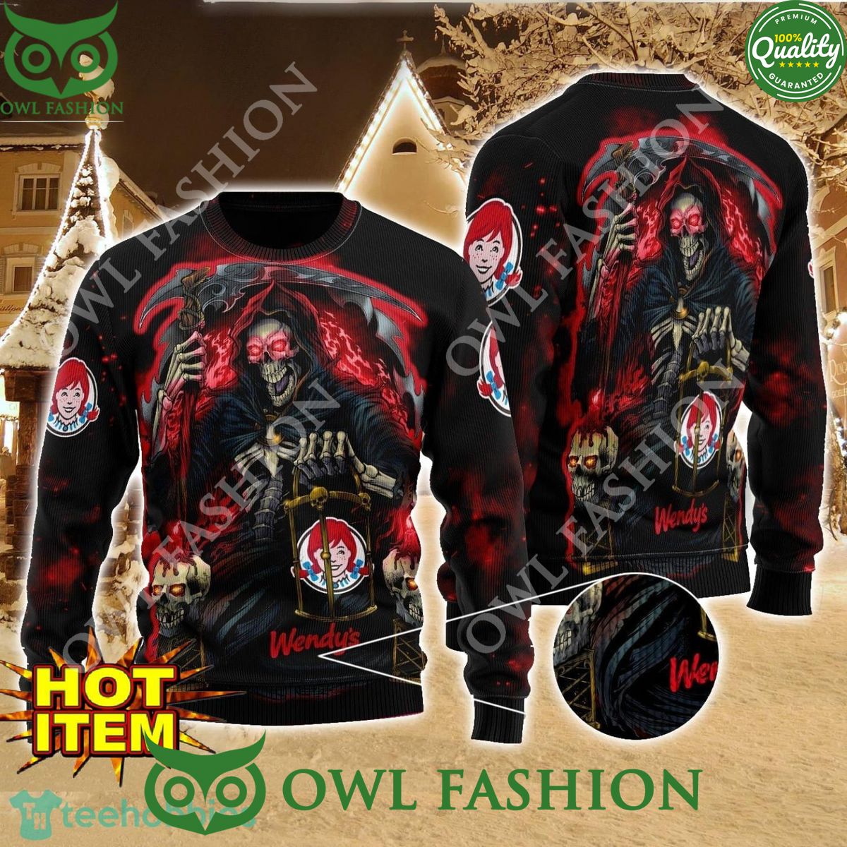 Wendys Death Halloween AOP Sweater - Adult & Kids T-Shirts, Sweatshirts & Hoodies apparel design preview 1