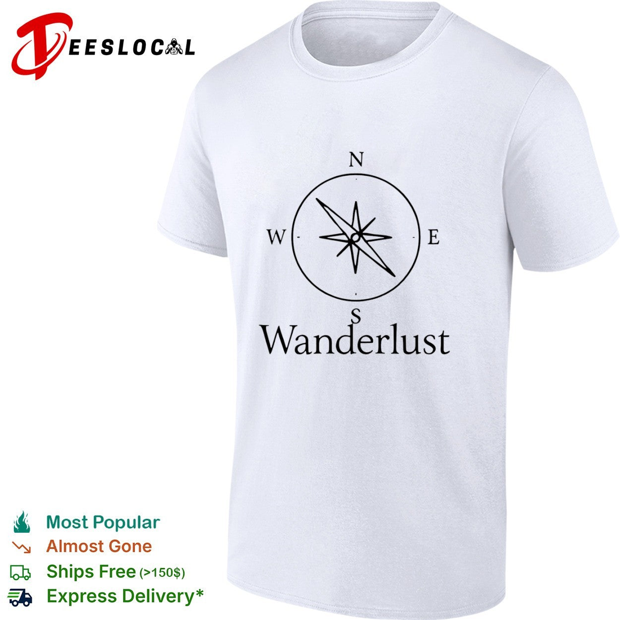 Wanderlust Compass travel adventure navigation - Adult & Kids T-Shirts, Sweatshirts & Hoodies apparel design preview 1