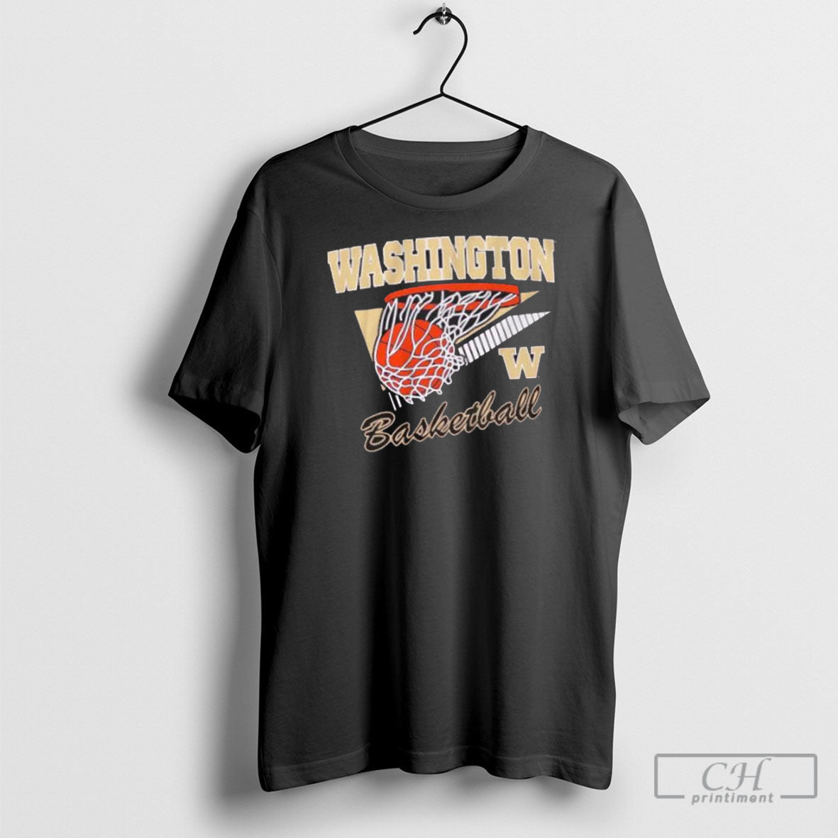 Washington Huskies Basketball Retro Swish - Adult & Kids T-Shirts, Sweatshirts & Hoodies apparel design preview 1