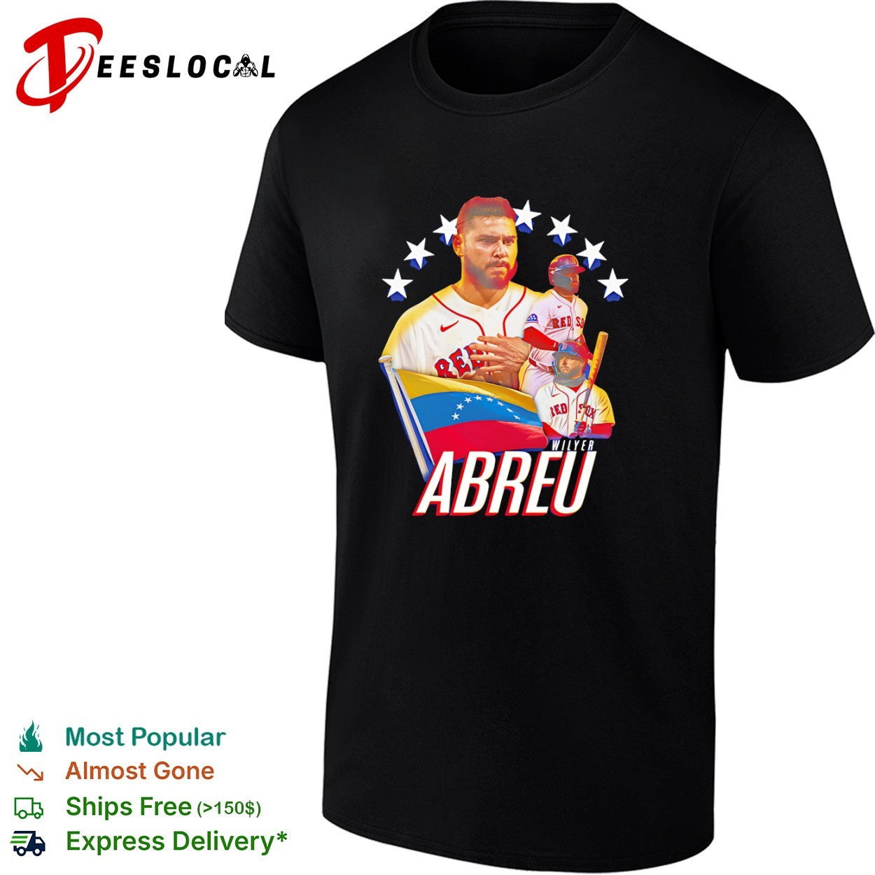 Wilyer Abreu Boston Red Sox Venezuela flag - Adult & Kids T-Shirts, Sweatshirts & Hoodies apparel design preview 1