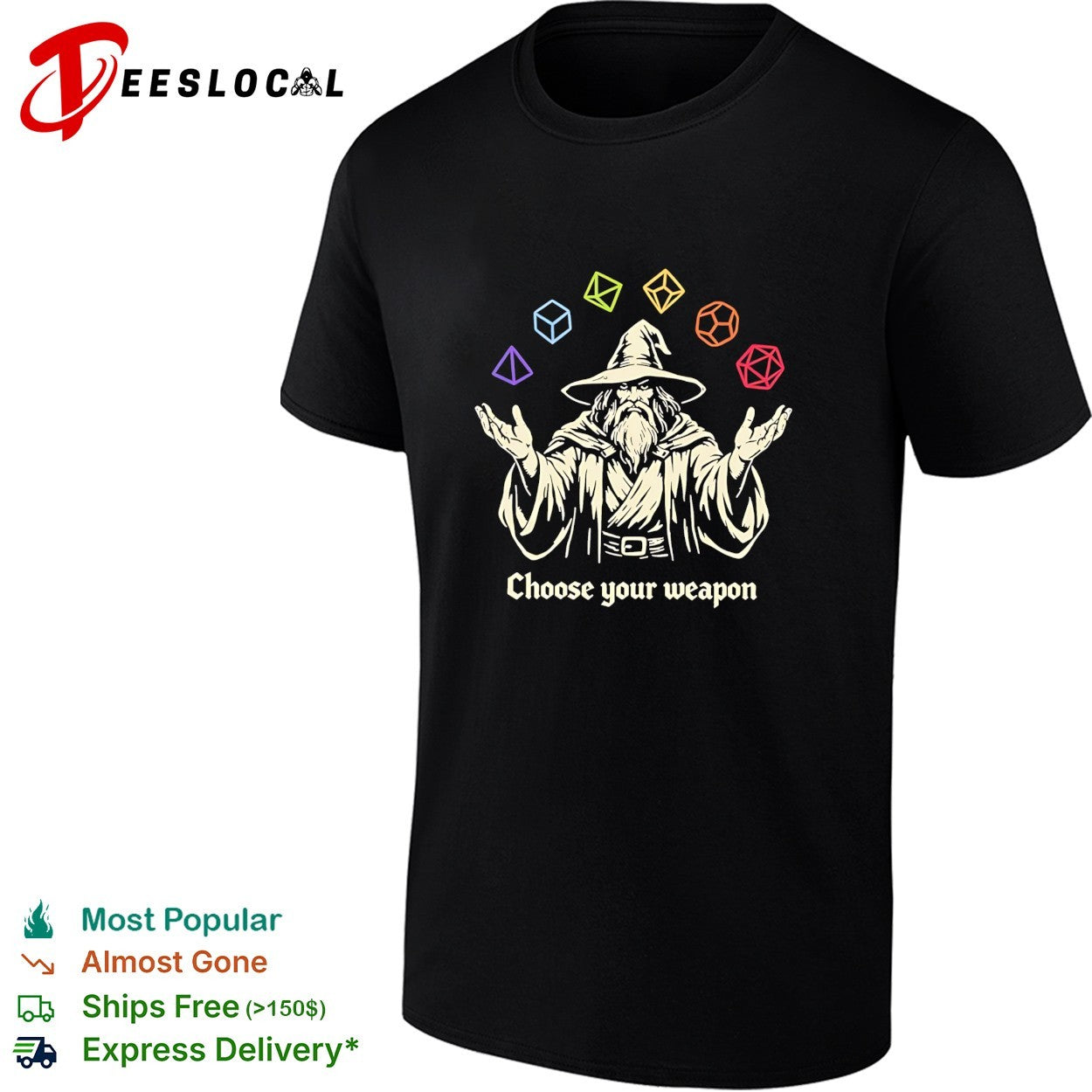 Wizard juggling DnD dice choose your weapon - Adult & Kids T-Shirts, Sweatshirts & Hoodies apparel design preview 1