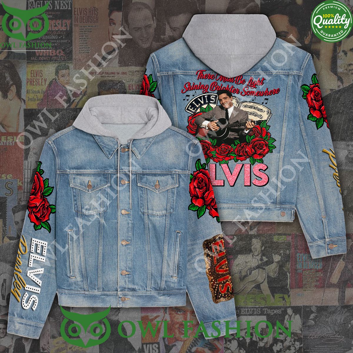 Elvis Presley Rock n Roll Rose and Guitar 2D Denim - Adult & Kids T-Shirts, Sweatshirts & Hoodies apparel design preview 1