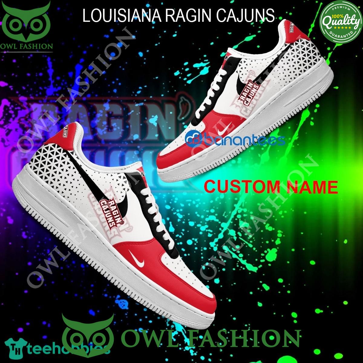 Custom Name Louisiana Ragin Cajuns NCAA Air Force 1 - Adult & Kids T-Shirts, Sweatshirts & Hoodies apparel design preview 1