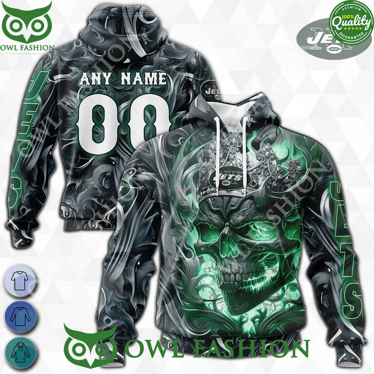 Personalized New York Jets Gang Green Skull Crown - Adult & Kids T-Shirts, Sweatshirts & Hoodies apparel design preview 1
