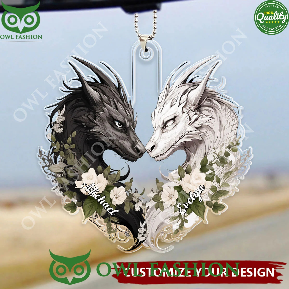 Couple Black And White Dragons Love Valentine Acrylic - Adult & Kids T-Shirts, Sweatshirts & Hoodies apparel design preview 1