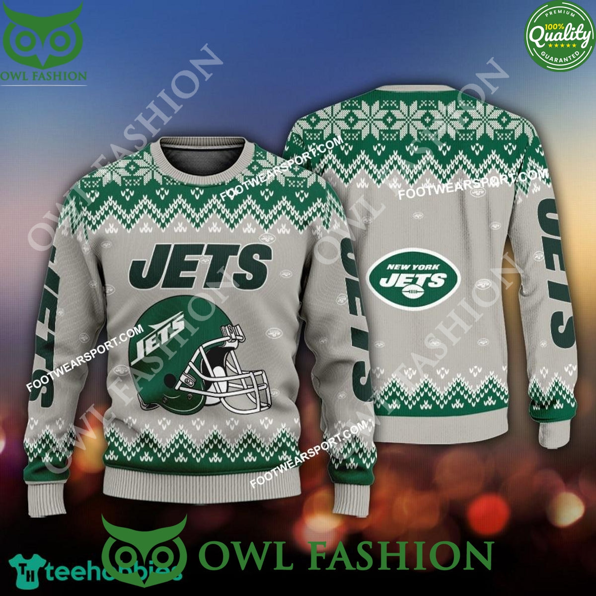 Logo Pattern Helmet New York Jets Xmas 3D Ugly - Adult & Kids T-Shirts, Sweatshirts & Hoodies apparel design preview 1