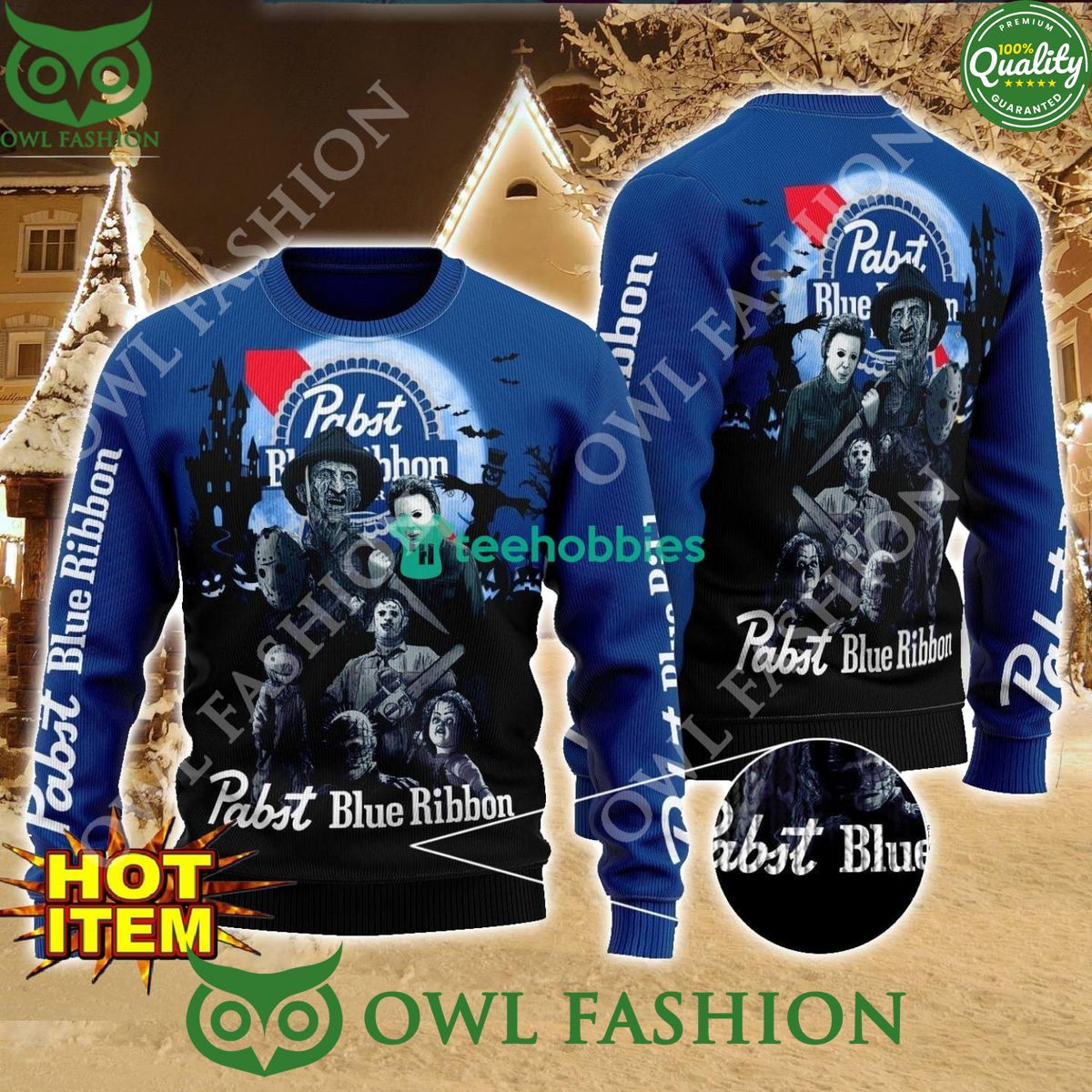 Pabst Blue Ribbon Horror Halloween Night 2024 Ugly - Adult & Kids T-Shirts, Sweatshirts & Hoodies apparel design preview 1