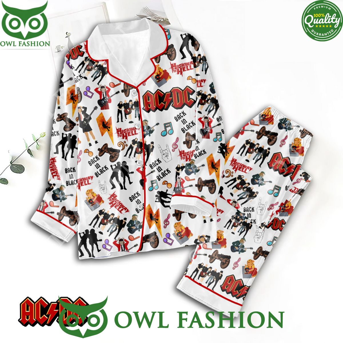 ACDC Back In Black Button Down Pajamas Set - Adult & Kids T-Shirts, Sweatshirts & Hoodies apparel design preview 1