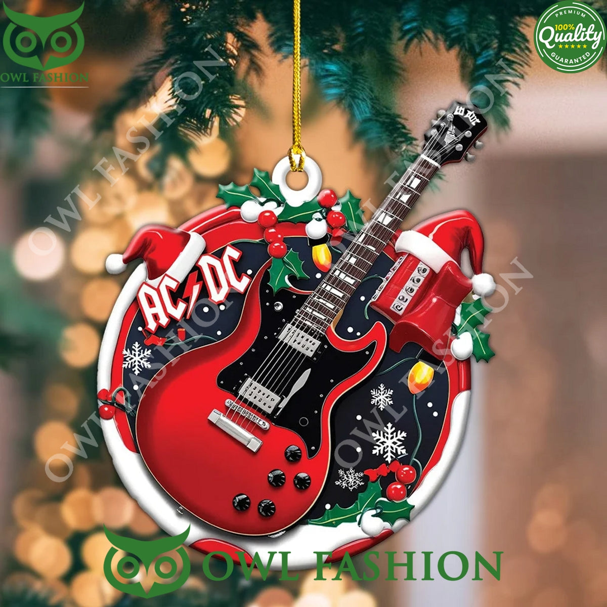 ACDC Guitar Rock Christmas Hat Arcylic Ornament 2024 - Adult & Kids T-Shirts, Sweatshirts & Hoodies apparel design preview 1