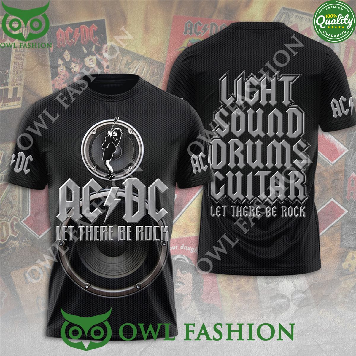 ACDC Let there be Rock Light sound drums guitar 3D - Adult & Kids T-Shirts, Sweatshirts & Hoodies apparel design preview 1