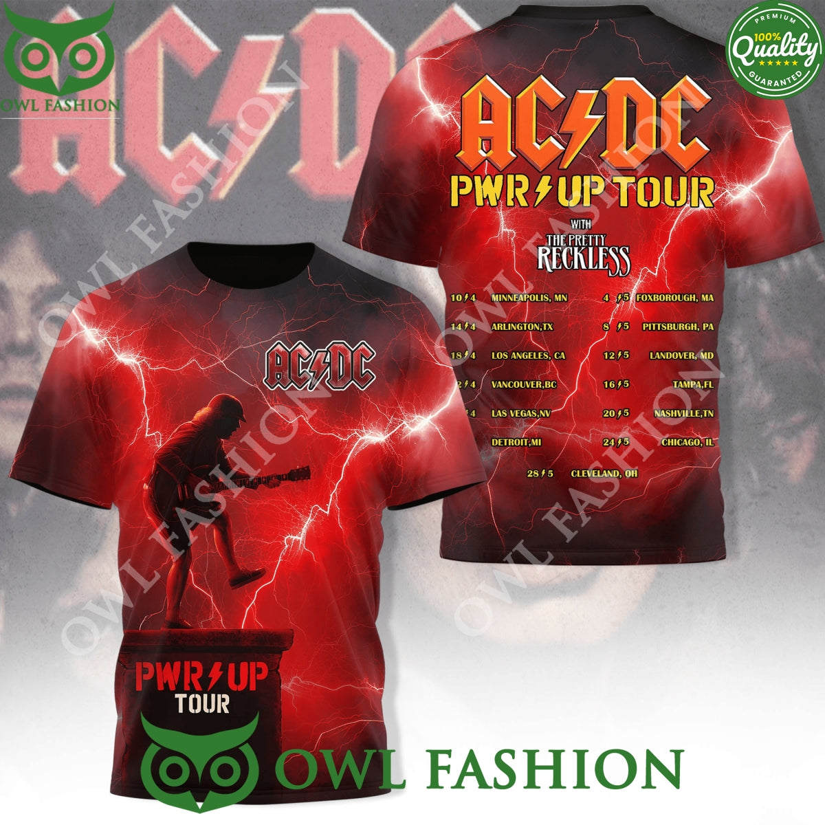 ACDC PWR Up Tour with The Pretty Reckless lightning - Adult & Kids T-Shirts, Sweatshirts & Hoodies apparel design preview 1