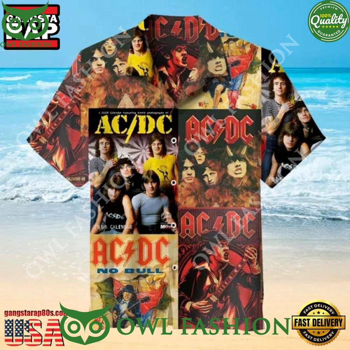 ACDC Rock Band with Albums Hawaiian - Adult & Kids T-Shirts, Sweatshirts & Hoodies apparel design preview 1