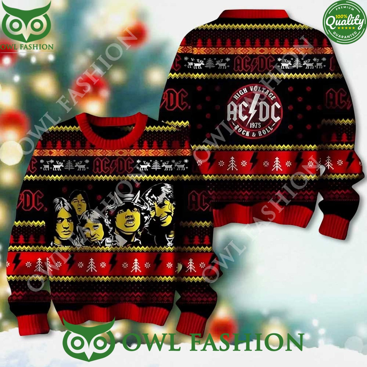 ACDC Rock n Roll 1975 3D Ugly Sweater - Adult & Kids T-Shirts, Sweatshirts & Hoodies apparel design preview 1