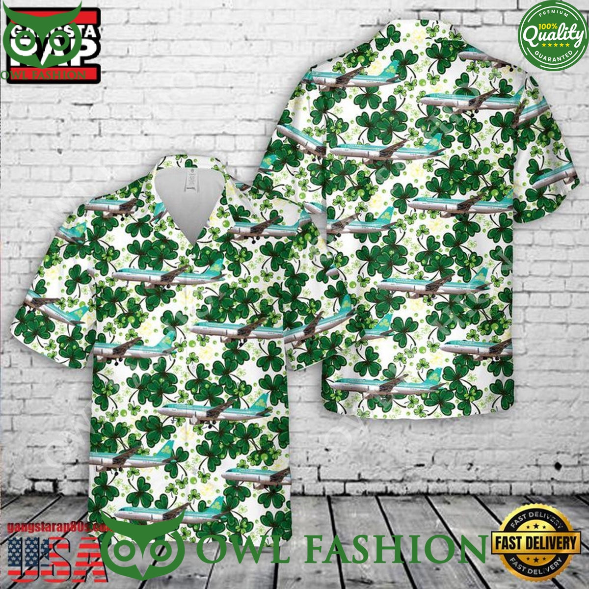 Aer Lingus Airbus A320 Saint Patrick's Day Hawaiian - Adult & Kids T-Shirts, Sweatshirts & Hoodies apparel design preview 1