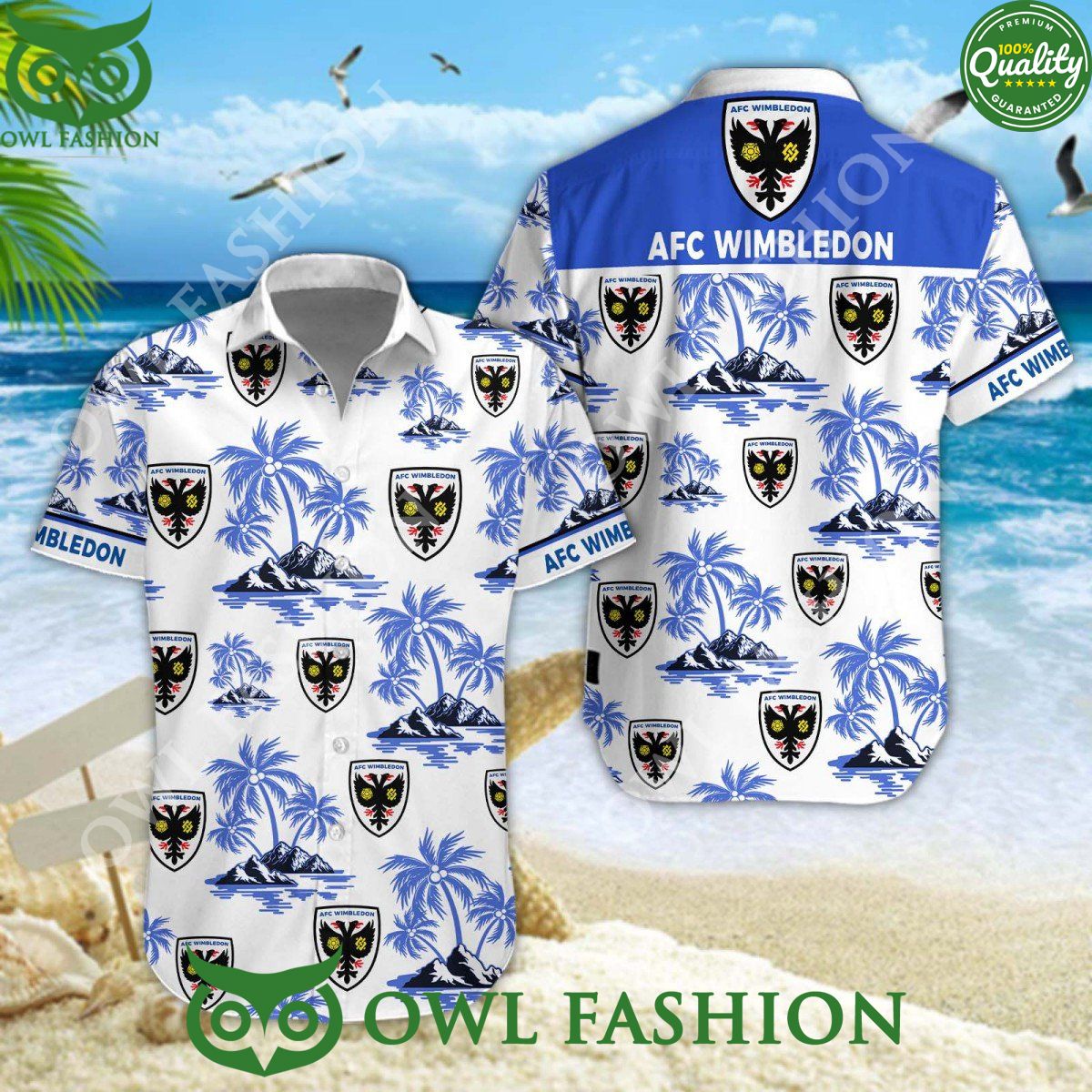 AFC Wimbledon EFL League One Beach Vibe Hawaiian - Adult & Kids T-Shirts, Sweatshirts & Hoodies apparel design preview 1