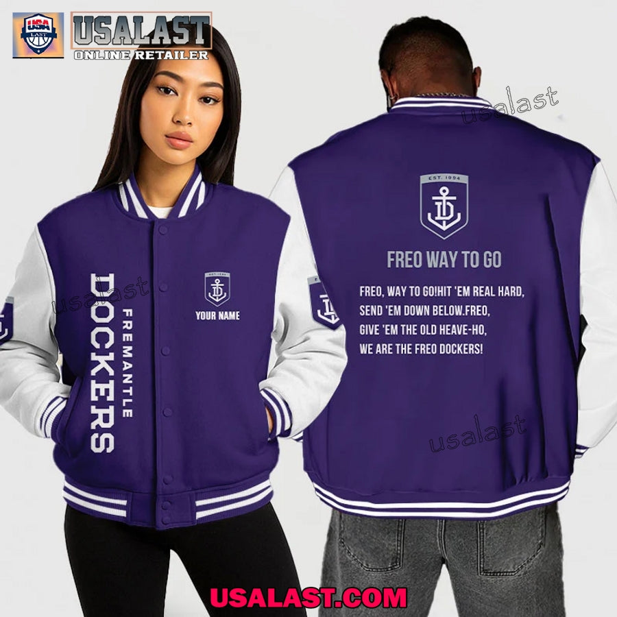 AFL Fremantle Baseball Jacket Freo Way To Go - Adult & Kids T-Shirts, Sweatshirts & Hoodies apparel design preview 1