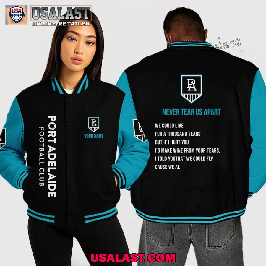 AFL Port Adelaide Baseball Jacket Never Tear Us Apart - Adult & Kids T-Shirts, Sweatshirts & Hoodies apparel design preview 1