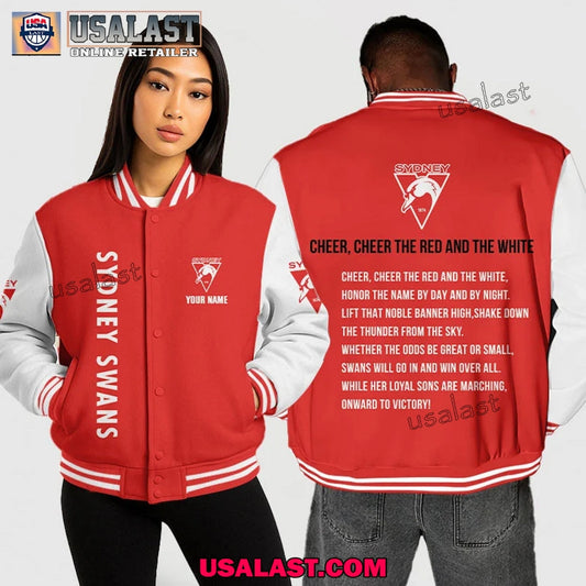 AFL Sydney Swans Baseball Jacket Cheer The Red And - Adult & Kids T-Shirts, Sweatshirts & Hoodies apparel design preview 1