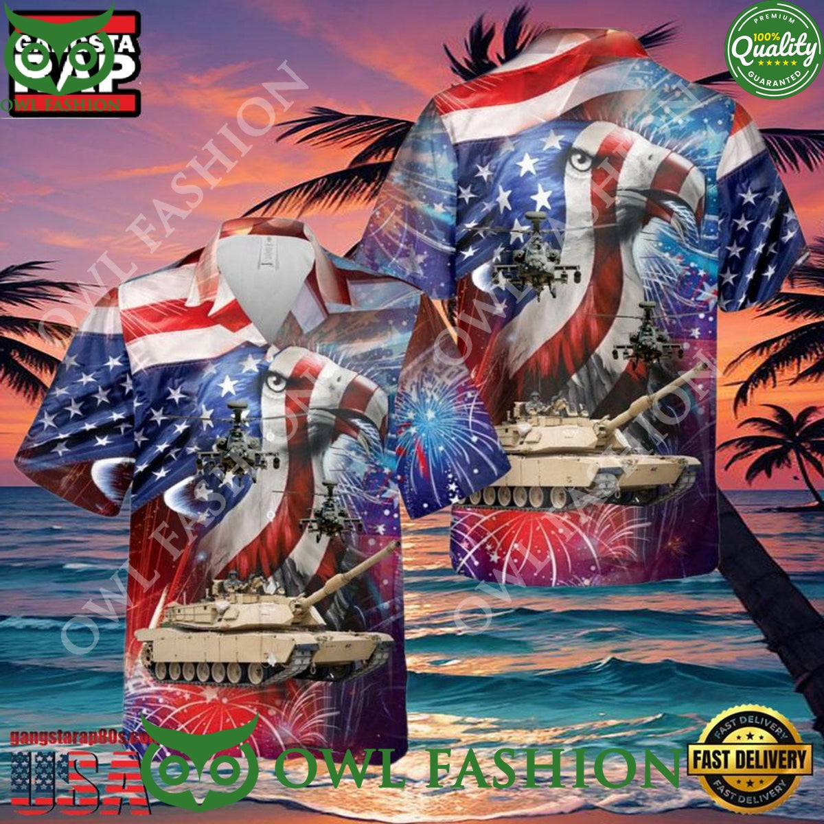 Ah-64 Attack Helicopter 4th Of July Veteran Hawaiian - Adult & Kids T-Shirts, Sweatshirts & Hoodies apparel design preview 1