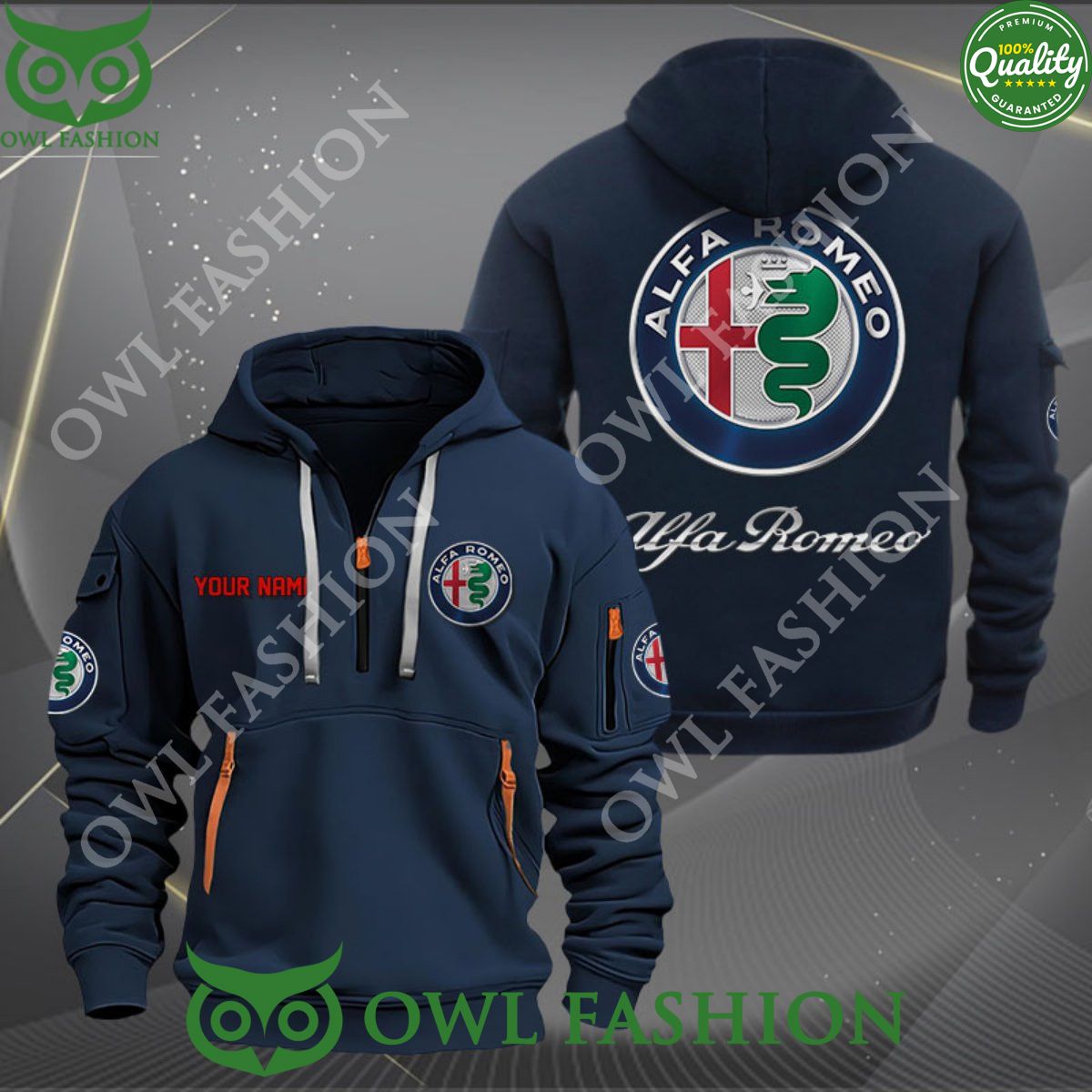 Alfa Romeo Custom Name 2D Half Zipper - Adult & Kids T-Shirts, Sweatshirts & Hoodies apparel design preview 1