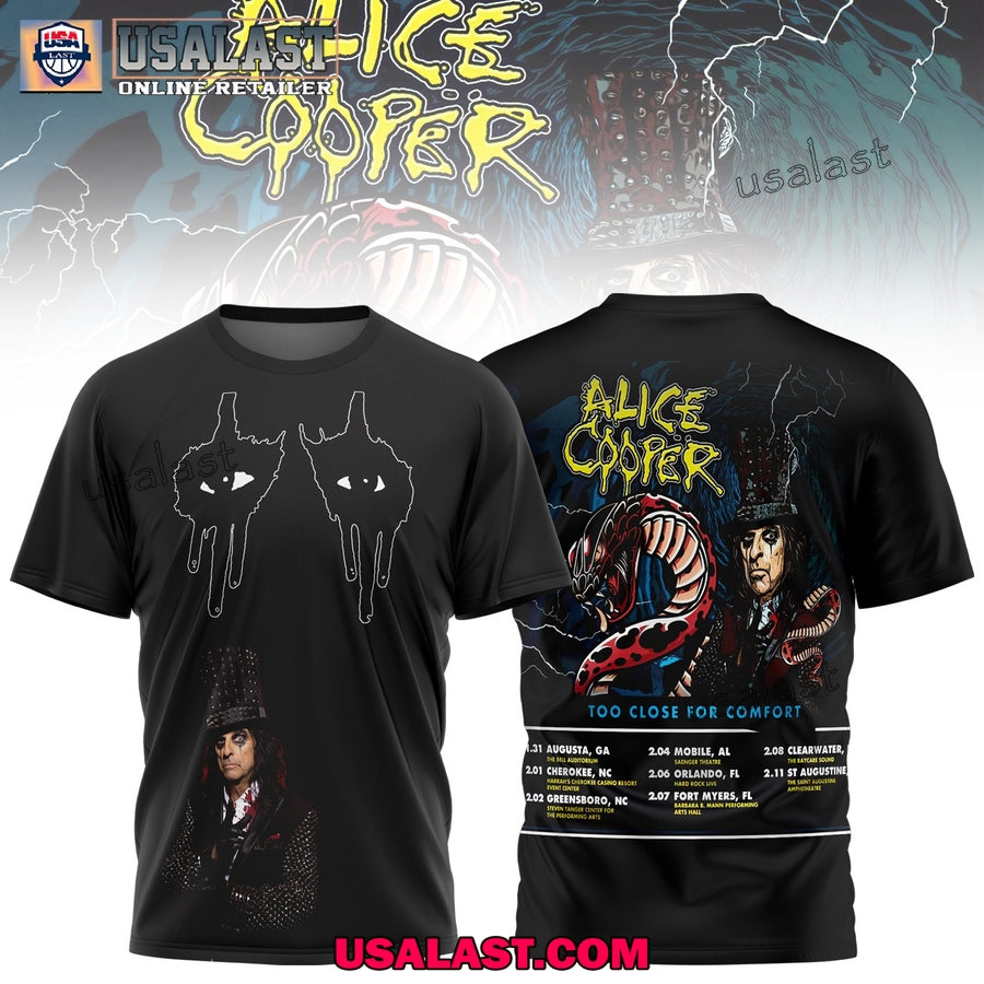 Alice Cooper Too Close For Comfort Black 3D - Adult & Kids T-Shirts, Sweatshirts & Hoodies apparel design preview 1